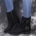 Women's Boots Motorcycle Boots Plus Size Booties Ankle Boots Outdoor Daily Mid Calf Boots Booties Ankle Boots Winter Buckle Flat Heel Round Toe Vintage Classic Casual Suede Zipper Solid Color Black