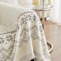 Grey Throw Blankets for Couch and Bed, Soft Cozy Sofa Cover Chenille Blanket with Tassel ,Decorative Blankets and Throws, Floral Jacquard Blanket for Funiture Protection