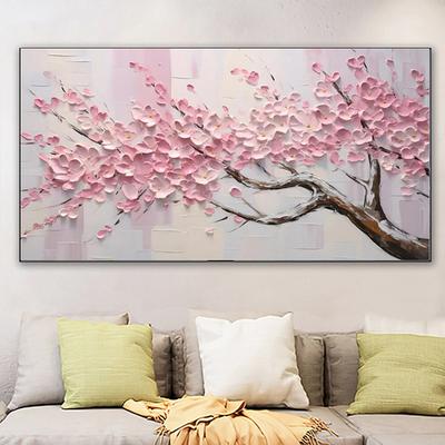 Large Plum Blossom Oil Painting Hand painted Pink Flowers Canvas Wall Art Thick Texture Palette Knife Painting Bedside Art Anniversary Gift Home Decor