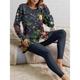 Women's T shirt Tee Pants Sets Floral Outdoor Casual Pink Navy Blue Blue Print Long Sleeve Daily Crew Neck Regular Fit Spring Fall
