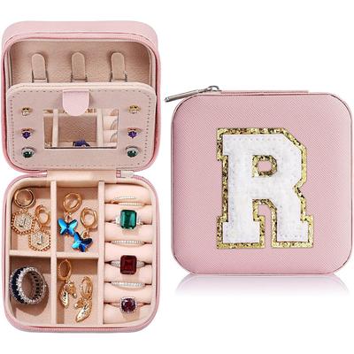 Trendy Travel Jewelry Case, Personalized Gifts,Pink Travel Jewelry Box,Birthday Gifts for Women Valentine's Day Gifts for Teens Girls Initial Travel Jewelry Case