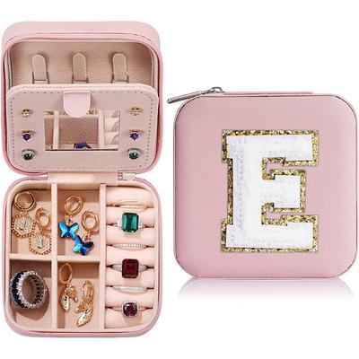 Trendy Travel Jewelry Case, Personalized Gifts,Pink Travel Jewelry Box,Birthday Gifts for Women Valentine's Day Gifts for Teens Girls Initial Travel Jewelry Case