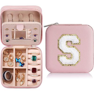 Trendy Travel Jewelry Case, Personalized Gifts,Pink Travel Jewelry Box,Birthday Gifts for Women Valentine's Day Gifts for Teens Girls Initial Travel Jewelry Case