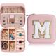 Trendy Travel Jewelry Case, Personalized Gifts,Pink Travel Jewelry Box,Birthday Gifts for Women Valentine's Day Gifts for Teens Girls Initial Travel Jewelry Case