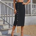 Women's Skirt Denim Midi Skirt Midi High Waist Skirts Split Ends Solid Colored Casual Daily Weekend Summer Denim Fashion Casual Black Navy Blue Dark Blue