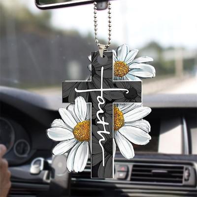 Cross Wing God Faith Rose Rosy Butterfly Christian Memorial Jesus Car Rear View Mirror Accessories Christmas Tree Ornament Decoration Hanging Charm Interior Rearview Pendant Decor Gift