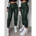 Women's Cargo Pants Maillard Slim Trousers Full Length PU Micro-elastic High Waist Fashion Streetwear Street Daily Black Red S M Fall Winter