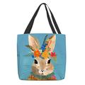 Women's Tote Shoulder Bag Canvas Tote Bag Polyester Shopping Daily Easter Print Large Capacity Foldable Lightweight Rabbit Pink Blue Green