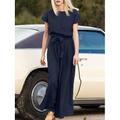 Femmes Robe Longue Maxi Robe Robes inspirées du lin Robe Décontractée Robe d'été Robe unie Streetwear Robe Maxi Basique Vacances Rue Fête Coupe Ample Manche Courte Col ras du cou Kaki Bleu de minuit