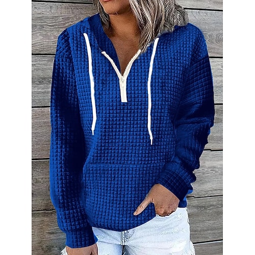 Per donna Tinta unica Essenziale Manica lunga Felpa mezza cerniera Top regolari Strada Informale Tasca frontale Chiusura lampo quarto Nero Bianco Rosa Cachi Blu scuro Autunno inverno