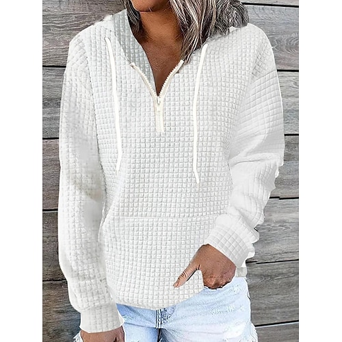 Per donna Tinta unica Essenziale Manica lunga Felpa mezza cerniera Top regolari Strada Informale Tasca frontale Chiusura lampo quarto Nero Bianco Rosa Cachi Blu scuro Autunno inverno