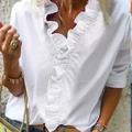 camicetta da donna camicia scollo a v lattuga bordo semplice moderno scollo a v regolare primaveraamp; autunno verde blu bianco arancione