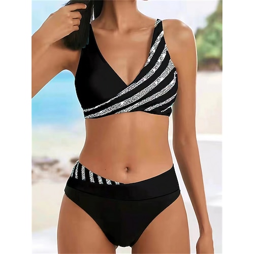 Per donna Normale Costumi da bagno Bikini 2 pezzi Slip brasiliano Costume da bagno Schiena scoperta 2 pezzi Sostegno e protezioni Sexy Stampe Festività Moda Ambra A foglia Spacco a V Senza maniche