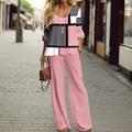 Completo da donna 2 Pezzi Sportivo Giornaliero T Shirt Pantaloni Set Pantaloni a Gamba Larga Maniche Lunghe Collo a V Stampa a Blocchi di Colore all'Aperto Casual Rosa Blu Verde Primavera Autunno