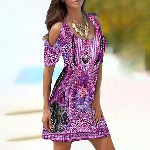 Per donna Abito ritagliato Vestito tubino Abito boho Mini abito Blu Verde Rosso rosa Manica corta Astratto Stampa Primavera Estate Girocollo Gotico Giornaliero 2023 S M L XL XXL 3XL