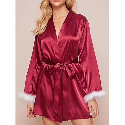 pigiama donna accappatoio vestaglie abito colore puro semplice casual comfort casa quotidiano letto raso pizzo traspirante v ferretto manica lunga estate autunno casa abiti