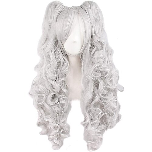 Parrucca in Coda di Cavallo Parrucca Sintetica Riccia Ondulata con Frangia Lunghe Color Oro Chiaro Viola Rosa Bionda Chiara Marrone Scuro Rosso Vino Capelli Sintetici 28 pollici Parrucca Anime