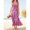 Per donna Vestito maxi Abito casual Abito senza maniche Abito estivo Floreale Boemia Streetwear Esterno Da mare Per uscire Stampa Senza maniche A V Vestito Morbido Rosso Blu Viola Estate Primavera S