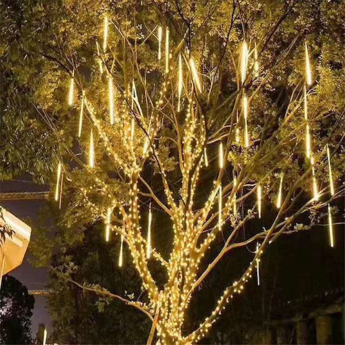 solare esterno led pioggia pioggia pioggia luci luci stringa vacanza impermeabile giardino luce 8 tubi 144 led per giardino albero decorazione colorata illuminazione del paesaggio