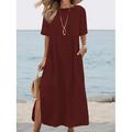Per donna Verde militare Nero Bianco Estate Primavera Autunno Abito maxi Abito Bianco Abiti in cotone e lino Essenziale Casual All'aperto Quotidiano Vestibilità comoda Semplice Girocollo
