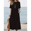Per donna Verde militare Nero Bianco Estate Primavera Autunno Abito maxi Abito Bianco Abiti in cotone e lino Essenziale Casual All'aperto Quotidiano Vestibilità comoda Semplice Girocollo