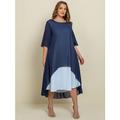 abito curvo taglie forti da donna abito casual abito da lavoro abito in chiffon abito lungo semplice abito maxi mezza manica a strati più girocollo alto e basso elegante abito da esterno blu estate