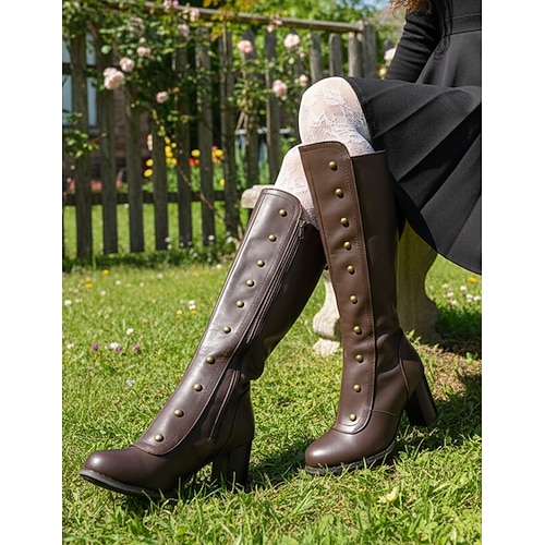 Per donna Stivali Stivali da Moto Taglie Forti Stivali da Lavoro All'aperto Lavoro Quotidiano Stivali al Ginocchio Tacco a Blocco Tacco grosso Punta Tonda Elegante Moda Classico PU Allacciatura Nero