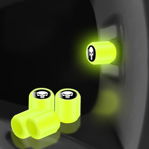 50 pezzi di coperchio dello stelo della valvola della valvola del pneumatico per auto con teschio fluorescente, coperchio della valvola della ruota resistente alla corrosione in ABS, si illumina al