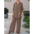 Per donna Essenziale Camicia Set da due pezzi Set di Pantaloni Gamba larga Pantaloni Manica Lunga Colletto a Camicia Semplice Abbigliamento quotidiano Casual Quotidiano Blu marino Arancione Marrone