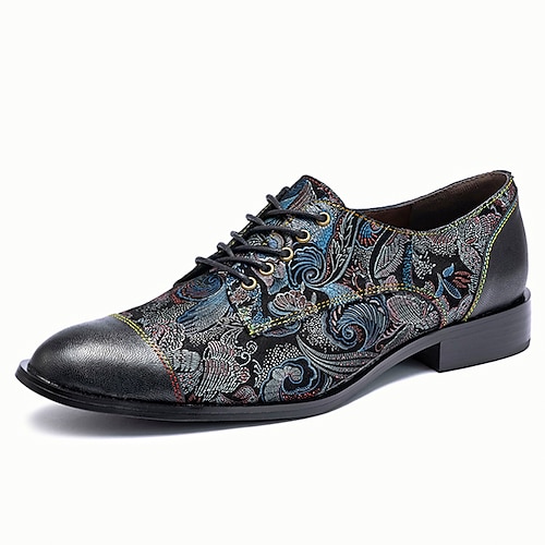 scarpe oxford stringate da uomo in tessuto jacquard con motivo floreale e dettagli in pelle - scarpe eleganti e alla moda per occasioni speciali