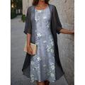 Abito di laurea da donna Abito midi Set di abiti Due pezzi Abito casual Abito Chiffon Stampa Abito Moda Moderna Stampa floreale Manica corta Collo a giro nudo Esterno Festività Rosa Blu Verde
