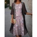Abito di laurea da donna Abito midi Set di abiti Due pezzi Abito casual Abito Chiffon Stampa Abito Moda Moderna Stampa floreale Manica corta Collo a giro nudo Esterno Festività Rosa Blu Verde
