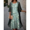 Abito di laurea da donna Abito midi Set di abiti Due pezzi Abito casual Abito Chiffon Stampa Abito Moda Moderna Stampa floreale Manica corta Collo a giro nudo Esterno Festività Rosa Blu Verde