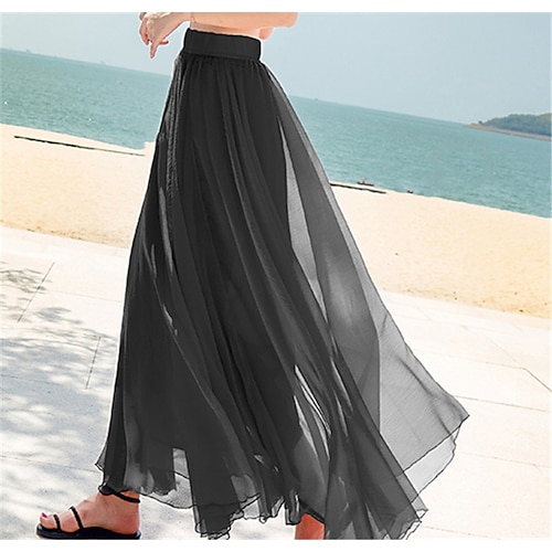 gonna da donna gonna lunga a ruota maxi gonne a strati tinta unita casual quotidiano spiaggia estate chiffon moda estate nero bianco giallo rosa