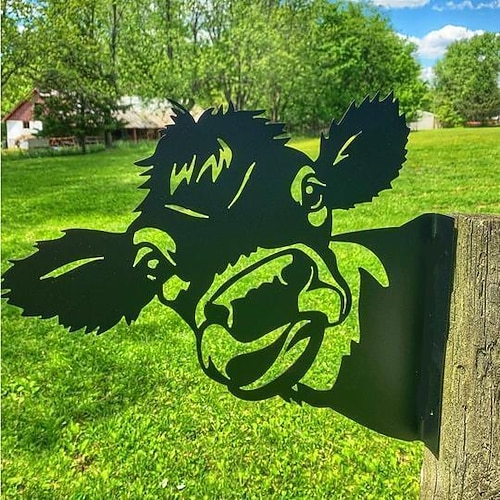 animali metallo giardino art decor, divertente mucca che fa capolino sculture da parete in metallo arte del ferro battuto resistente alle intemperie mucca segno esterno giardino agriturismo arredamento mucca parete arredamento