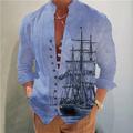 camicia da uomo grafica vintage barca a vela colletto alla coreana albicocca rosa blu viola verde strada all'aperto manica lunga stampa abbigliamento abbigliamento stilista retrò vintage