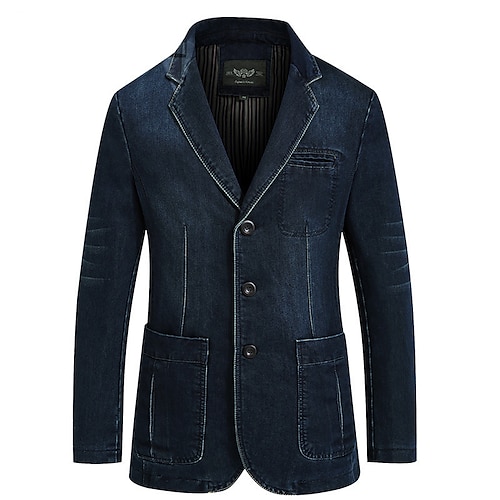 per uomo blazer giacca di jeans giacca di jeans giacca sportiva cappotto sportivo per uscire collo button down casual quotidiano giacca capispalla tinta unita azzurro blu navy / cotone / cotone