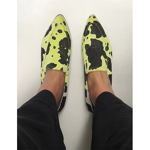 mocassini da donna in similpelle con motivo in pelle di mucca – eleganti ballerine slip-on nere e bianche per abbigliamento casual e da ufficio