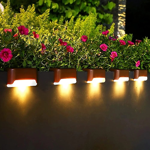 4 luci solari per recinzione esterna, impermeabile, luce da giardino, cortile, recinzione, gradini, passerella, balcone, decorazione per le vacanze, illuminazione solare, lampada da notte