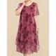 Per donna Plus Size Vestito da festa Abito da cocktail Abito da ospite di nozze Chiffon Retato Multistrato Girocollo Manica corta Floreale Vestito longuette Invitati del matrimonio Cocktail party