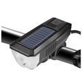 Luce solare per bicicletta USB e luce anteriore a ricarica solare con clacson da 120 dB per la guida notturna Faro per mountain bike Batteria ricaricabile da 200 m 2000 mAh