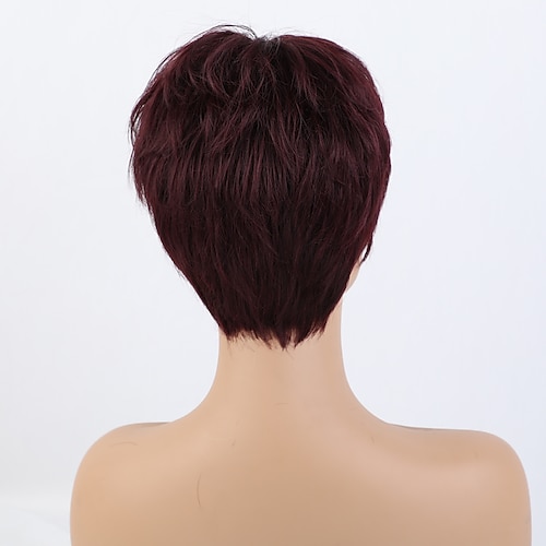 Miscela di capelli umani Parrucca Corto Liscio Diritto naturale Taglio corto spettinato Parte laterale Taglio scalato Taglio asimmetrico Bianco Marrone Cosplay Bigodino e piastra per capelli