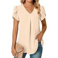 camicetta da donna elegante neonamp;manica petalo brillante manica corta scollo a V casual nero bianco rosso blu navy blu