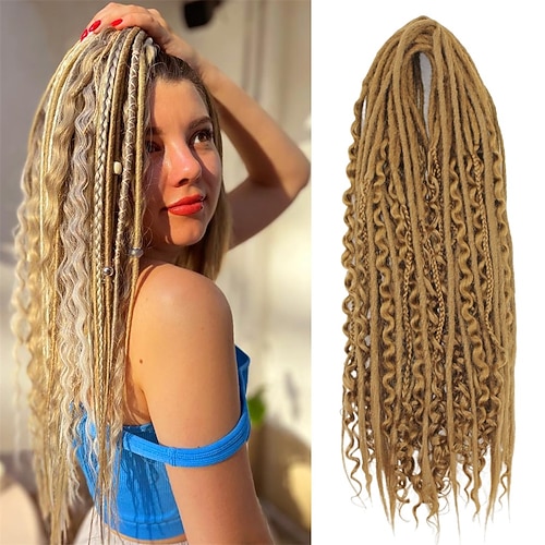 Estensioni dreadlock sintetiche a doppia estremità da 24 pollici 18 fili 3 in 1 estremità ricci misti stile hippie boho ondulato de dreadlocks treccia nelle estensioni dreadlock