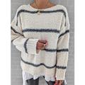 Per donna Pullover Maglione Girocollo Sfocato Maglia Misto cotone Oversize Autunno Inverno Standard Giornaliero Per uscire Moda Informale Morbido Manica lunga A strisce Bianco / Nero Azzurro S M L