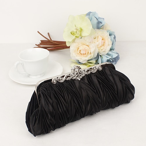 pochette da sera plissettata in raso bianco da donna – elegante borsa a mano con montatura in metallo floreale per matrimoni, cocktail ed eventi formali