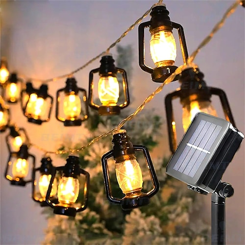 lampada solare esterna retrò bottiglia di cherosene lampada a led impermeabile luci della stringa lanterna nera 5m 20led 6.5m 30led per tenda da campeggio esterna matrimonio eid mubarak decor
