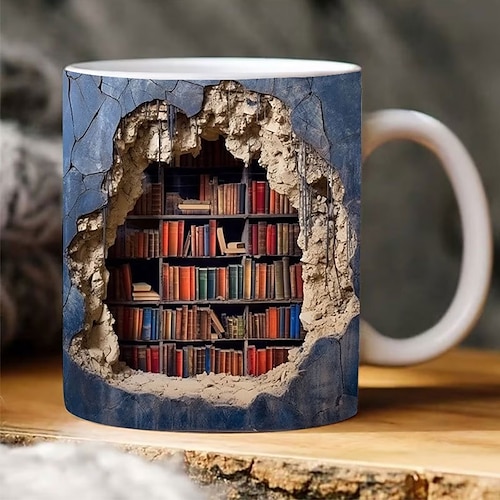 Sublimazione della tazza da scaffale 3D, involucro della tazza del libro 3D, design della tazza da 11 once e 15 once, involucro della tazza 3D, tazza da 11 once png, tazza da 15 once png tazza per