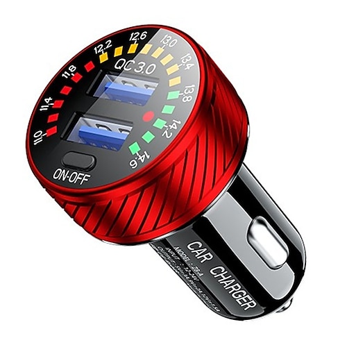 Caricabatteria da auto doppio USB qc 3.0 con display voltmetro, adattatore di alimentazione, presa accendisigari per telefono cellulare