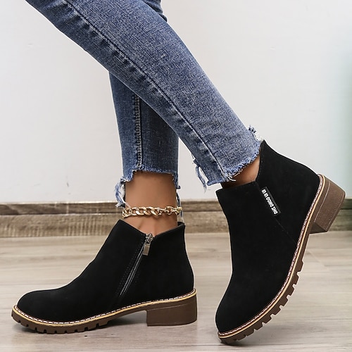 stivaletti da donna in finta pelle scamosciata verde – stivaletti bassi casual con cerniera laterale e suola antiscivolo per l'uso quotidiano in autunno e inverno